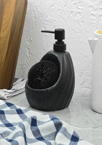 Taş Desenli Sıvı Sabunluk - Sünger Hazneli Mutfak Sabunluğu - 700 ML - Dalga Desen - 7