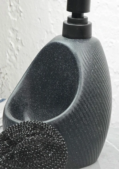 Taş Desenli Sıvı Sabunluk - Sünger Hazneli Mutfak Sabunluğu - 700 ML -  Çizgi Desen - 9