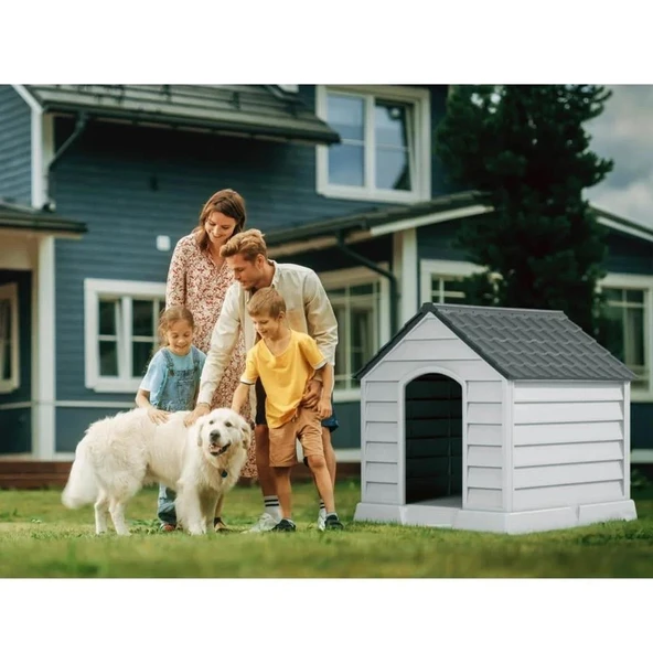 Omnipazar SY-5101 Dış Mekan Plastik Büyük Pet Köpek Kulubesi Antrasit-Taş Gri - 5