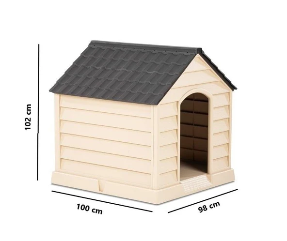 Omnipazar SY-5101 Dış Mekan Plastik Büyük Pet Köpek Kulubesi Kahve-Bej - 3