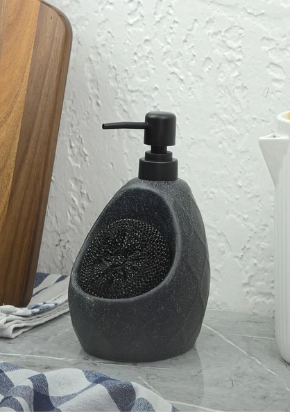 Taş Desenli Sıvı Sabunluk - Sünger Hazneli Mutfak Sabunluğu - 700 ML - Prizma Desen - 7
