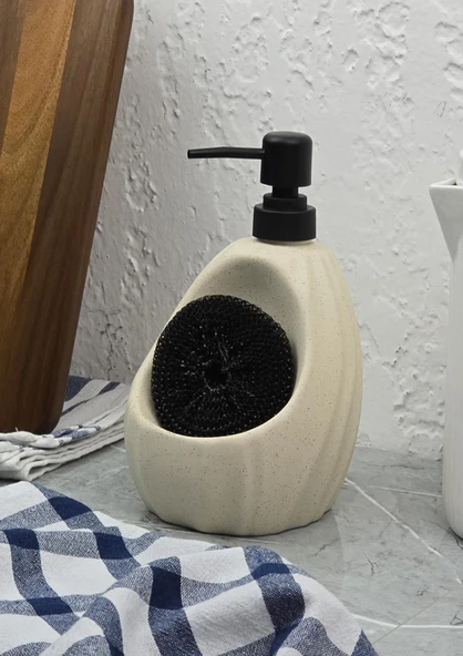 Taş Desenli Sıvı Sabunluk - Sünger Hazneli Mutfak Sabunluğu - 700 ML - Dalga Desen - 4