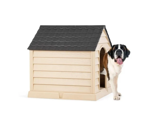 Omnipazar SY-5101 Dış Mekan Plastik Büyük Pet Köpek Kulubesi Kahve-Bej - 2