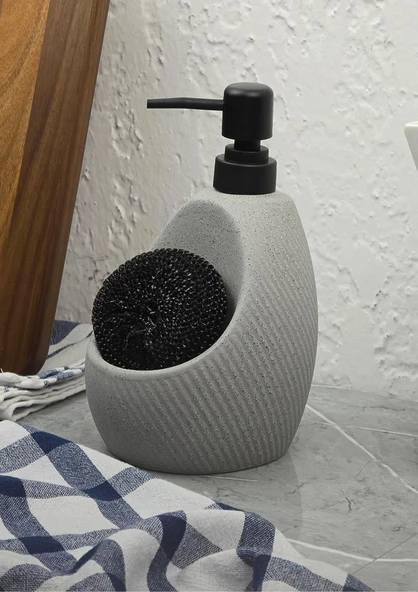 Taş Desenli Sıvı Sabunluk - Sünger Hazneli Mutfak Sabunluğu - 700 ML -  Çizgi Desen
