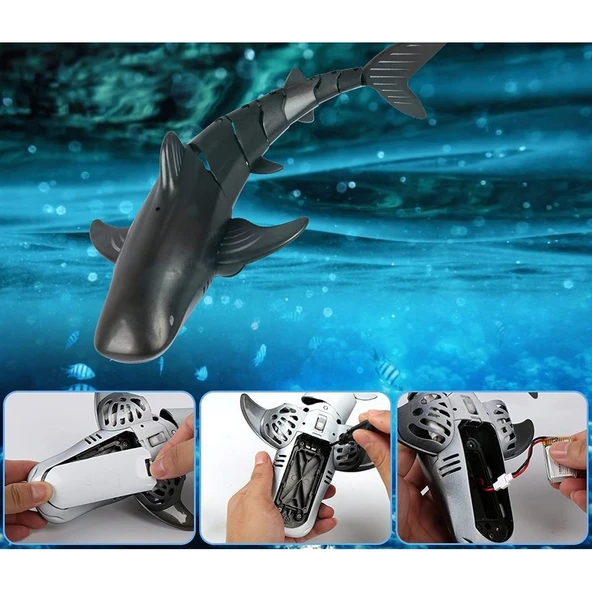 Suncon Uzaktan Kumandalı 360 Derece Dönen 30 Cm Usb Şarjlı Köpek Balığı Siyah - 6