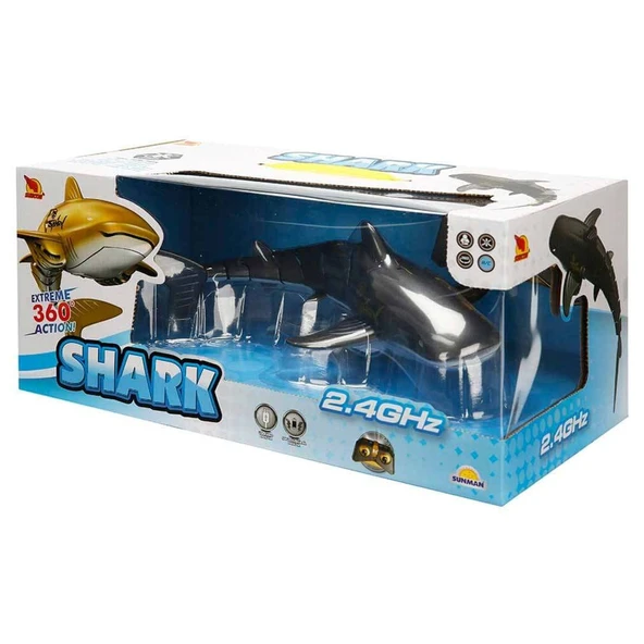 Suncon Uzaktan Kumandalı 360 Derece Dönen 30 Cm Usb Şarjlı Köpek Balığı Siyah - 5