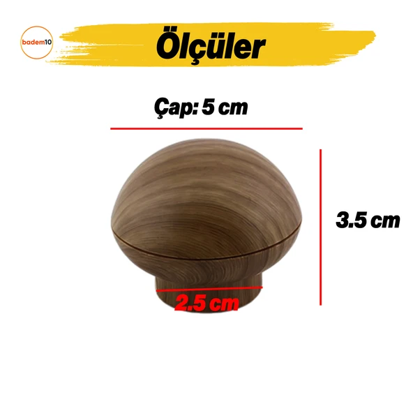 Mobilya Mutfak Dolap Dolabı Çekmece Kulpu Kulbu Plastik Kahverengi Tek Vidalı Düğme Kulp Ceviz - Resim 2