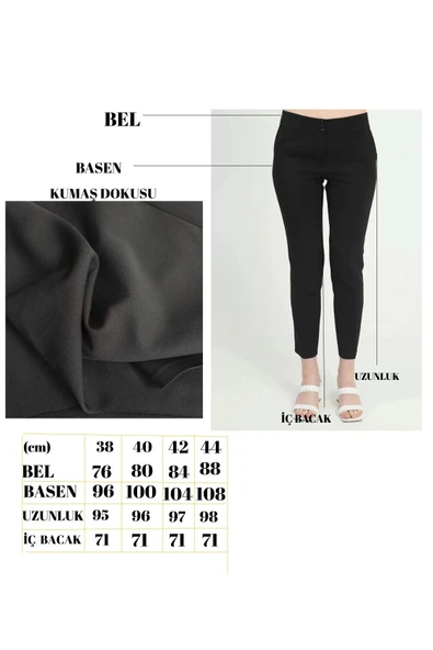 Cep Detaylı Bilek Boy Kadın Kumaş Pantolon 6011-Siyah - 6