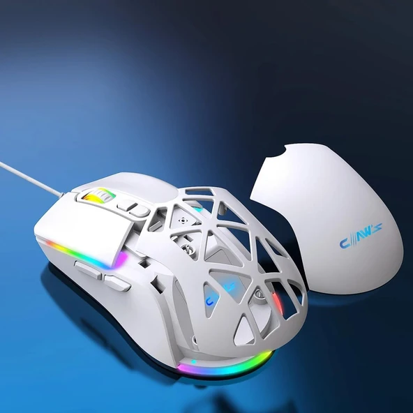 Claw's Nexus X1 12800 Dpi Wide RGB Özel ABS Doku, Claw's Reflex Örgü Kablolu & Değiştirilebilir Kapaklı Gaming Mouse - Beyaz - 3