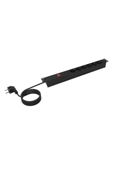 PRİZ 1U 19" 6 LI ALMAN TİP ON/OF SWITCHLI 1,5m 3x1,5 mm² C20 FİŞLİ ürün görseli