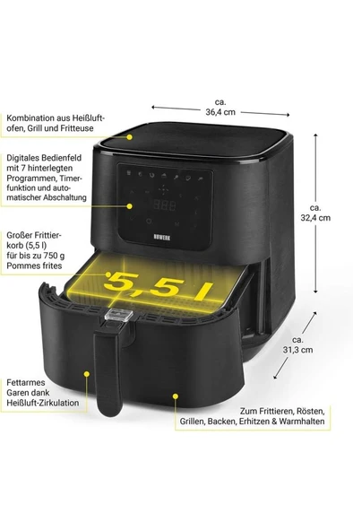 N8WERK Air Fryer 5.5 lt 1800 W Sıcak Hava Fritözü - Resim 6