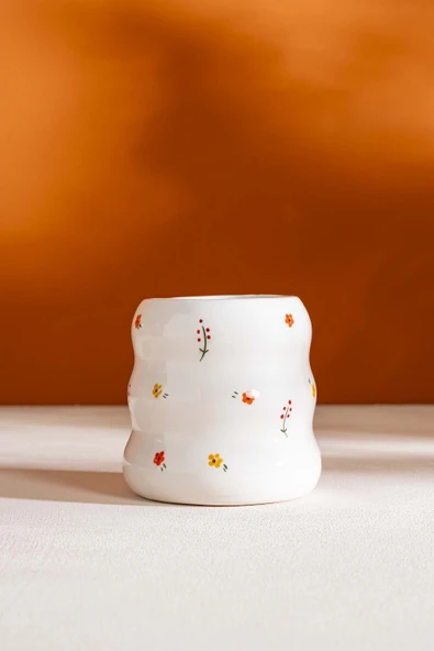 Minimal Çiçekler Amore El Yapımı Seramik Double Kahve Bardağı Mug Kupa - 2