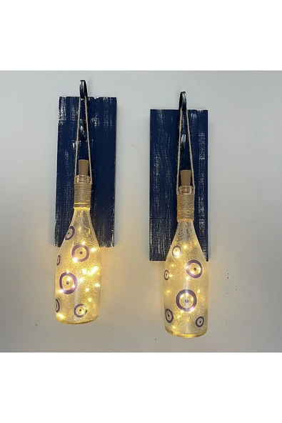 Nazar Boncuklu Peri LED Işıklı Ahşap Panel Ferforje Aplik – Vintage & Mistik Ev Dekorasyonu - 3