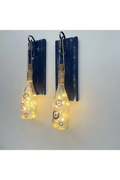 Nazar Boncuklu Peri LED Işıklı Ahşap Panel Ferforje Aplik – Vintage & Mistik Ev Dekorasyonu - 4