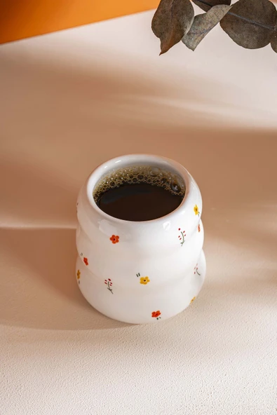 Minimal Çiçekler Amore El Yapımı Seramik Double Kahve Bardağı Mug Kupa - 3
