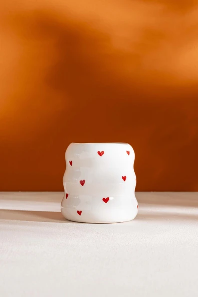 Rivaİstanbul Mini Kalpler Amore El Yapımı Seramik Double Kahve Bardağı Mug Kupa - Resim 2