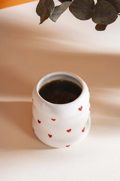 Rivaİstanbul Mini Kalpler Amore El Yapımı Seramik Double Kahve Bardağı Mug Kupa - Resim 4