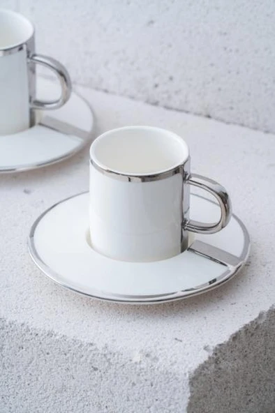 Acar HXF-06875 Gümüş Yaldızlı 2 Kişilik Kahve Fincan Takımı