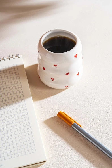 Rivaİstanbul Mini Kalpler Amore El Yapımı Seramik Double Kahve Bardağı Mug Kupa - Resim 5