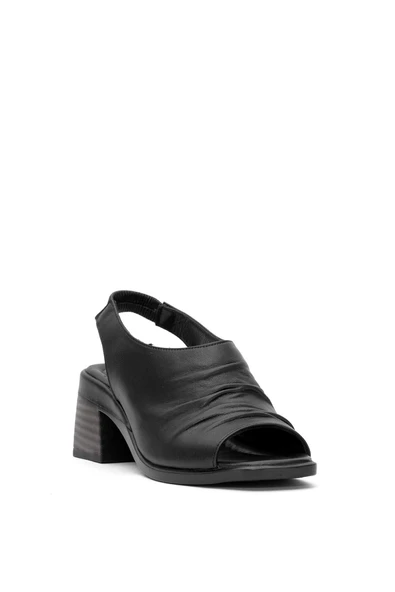 Venüs 2311513 Kadın Hakiki Deri Büzgülü Kalın Topuk Comfort Sandalet - 2