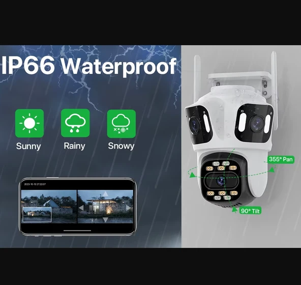 QASUL IP Kamera 6K HD Üç Ekranlı Harici WiFi Kamera Dış Mekan 4K Çift Lens Otomatik Takip - 10
