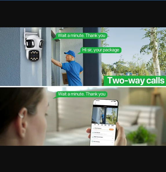 QASUL IP Kamera 6K HD Üç Ekranlı Harici WiFi Kamera Dış Mekan 4K Çift Lens Otomatik Takip - 9