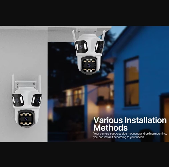 QASUL IP Kamera 6K HD Üç Ekranlı Harici WiFi Kamera Dış Mekan 4K Çift Lens Otomatik Takip - 8