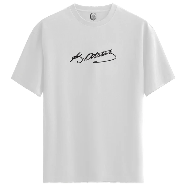 K. Atatürk İmza - %100 Pamuklu Erkek Beyaz Tişört - Premium Quality