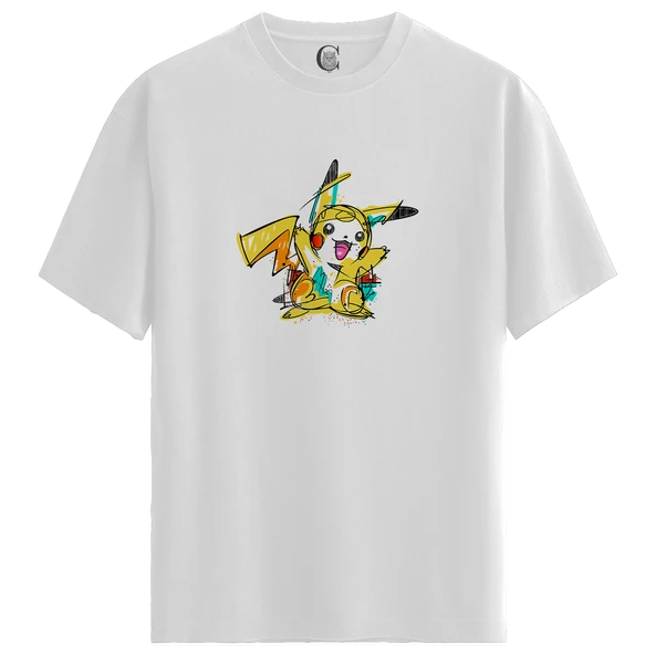 Pikachu Spark - %100 Pamuklu Erkek Beyaz Tişört - Premium Quality