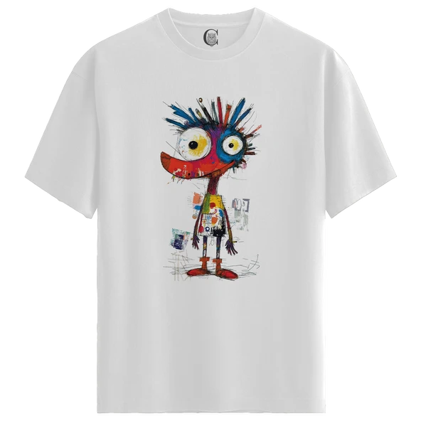 Crazy Art - %100 Pamuklu Erkek Beyaz Tişört - Premium Quality