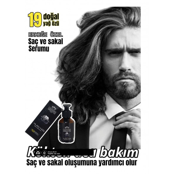 19 DOĞAL YAĞ ÖZLÜ ERKEĞE ÖZEL YILAN YAĞI ULTRA BAKIM SAÇ VE SAKAL SERUM