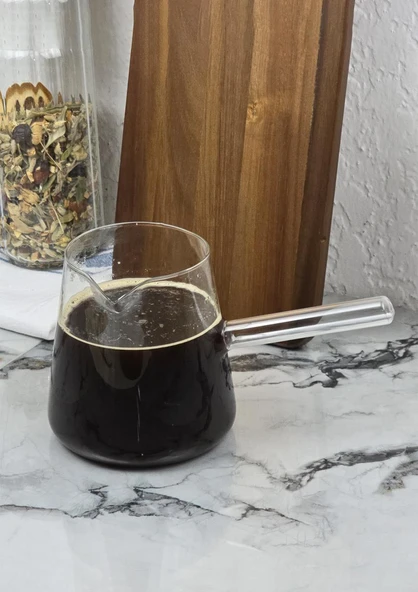 Aşiret Boy Cam Cezve - 11 Kişilik Türk Kahvesi Cezvesi - Borosilikat Cam, 1 Litre