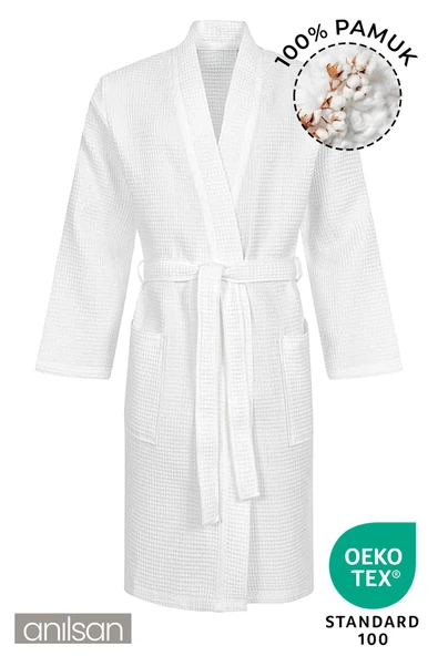 %100 Pamuk Pike Bornoz - Kimono Otel Bornozu, Spa Için Ideal, Günlük Kullanıma Uygun