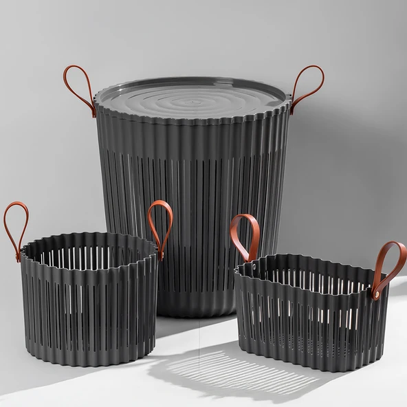 Porsima 4314 Antrasit 3'lü Sepet Seti – Banyo Mutfak Organizeri, Tezgah Üstü ve Kirli Çamaşır Sepeti - Resim 7