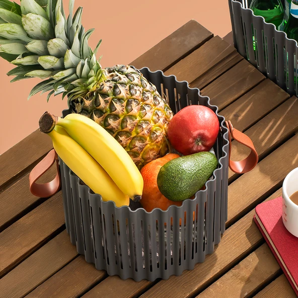 Porsima 4314 Antrasit 3'lü Sepet Seti – Banyo Mutfak Organizeri, Tezgah Üstü ve Kirli Çamaşır Sepeti - Resim 5