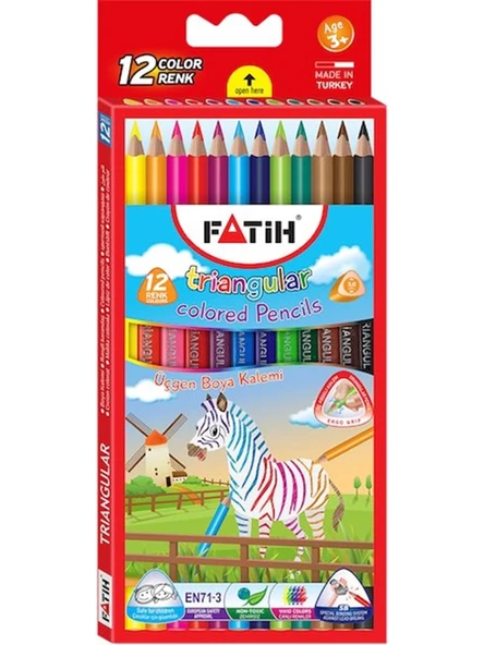 Fatih 12 Renk Üçgen Jumbo Tam Boy Kuruboya Kalemi | 33490 - 3