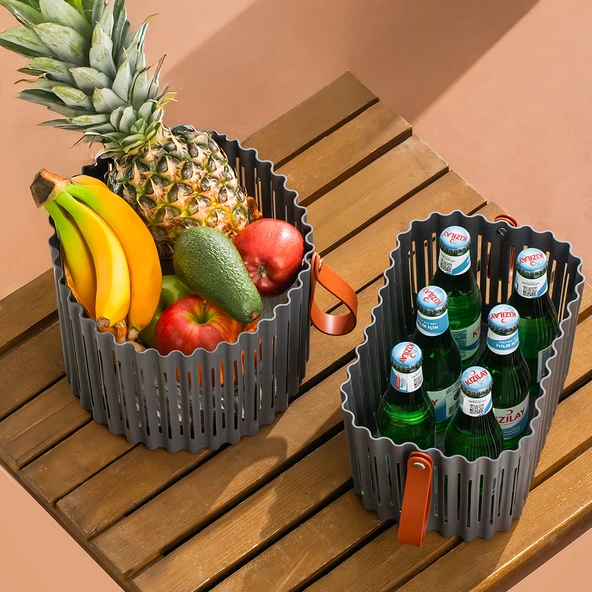 Porsima 4314 Antrasit 3'lü Sepet Seti – Banyo Mutfak Organizeri, Tezgah Üstü ve Kirli Çamaşır Sepeti - Resim 4