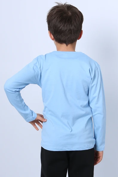 ERKEK ÇOCUK UZUN KOLLU TSHİRT ASTRONOT BASKILI BİSİKLET YAKA B40 - Resim 3