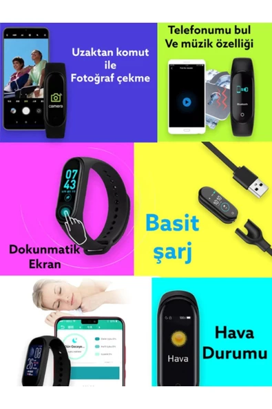 POLYGOLD M4 Akıllı Bileklik Renkli Ekran(2022 Versiyon) Ios Ve Android Uyumlu,tansiyon\teması Değiştirme - Resim 6
