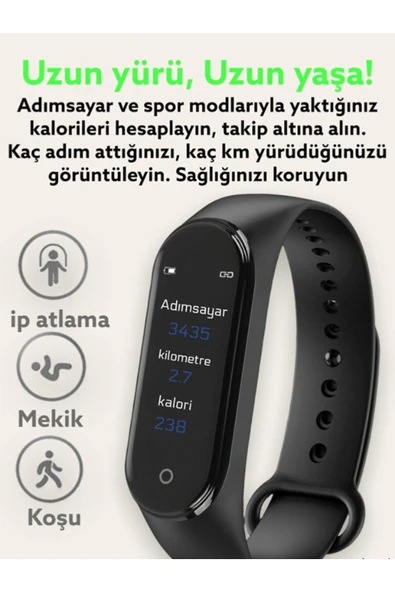 POLYGOLD M4 Akıllı Bileklik Renkli Ekran(2022 Versiyon) Ios Ve Android Uyumlu,tansiyon\teması Değiştirme - Resim 2