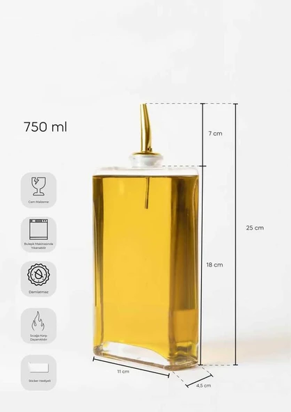 Cam Yağdanlık - Sosluk, Sirkelik - Gold Başlık - 750 ML - 5