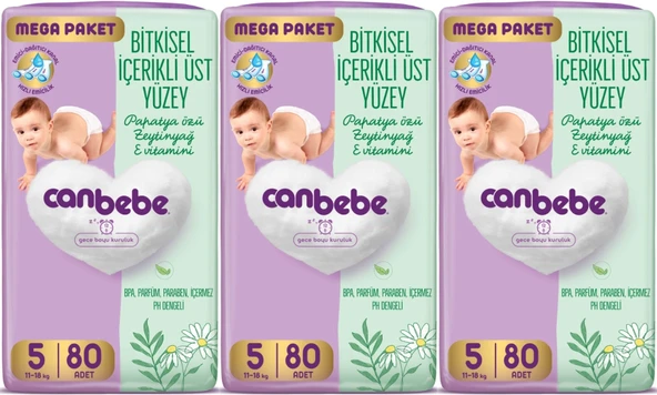 Canbebe Bebek Bezi Beden:5 (11-18KG) Junior 240 Adet Mega Aylık Fırsat Pk ürün görseli