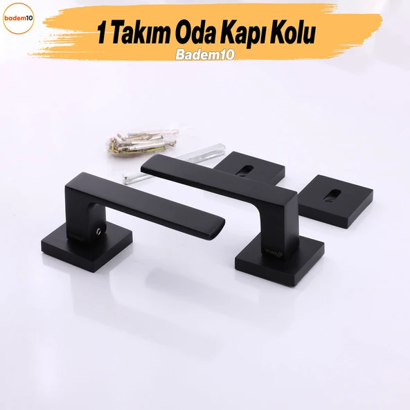 Paytak Oda Siyah Kapı Kolu Kare Rozetli Sağa Sola Uygun İç Dış Ev Oda Kapısı Kilitlenebilir 1 Takım - Resim 3