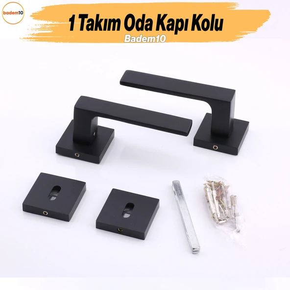 Paytak Oda Siyah Kapı Kolu Kare Rozetli Sağa Sola Uygun İç Dış Ev Oda Kapısı Kilitlenebilir 1 Takım - Resim 5