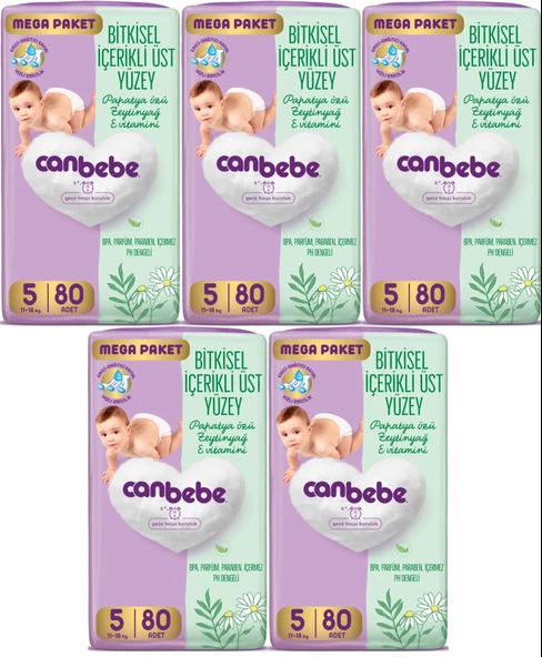 Canbebe Bebek Bezi Beden:5 (11-18KG) Junior 400 Adet Mega Fırsat Pk