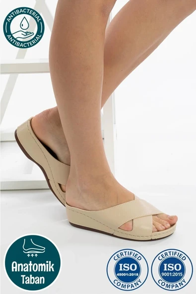 Roy Jones Kadın Ortopedik Şık Konfor Modeli Anatomik Rahat Taban Kısa Topuklu Günlük Sandalet Terlik