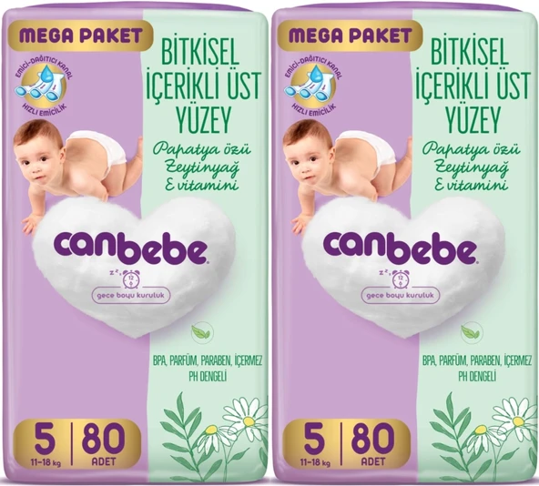 Canbebe Bebek Bezi Beden:5 (11-18KG) Junior 160 Adet Mega Ekonomik Fırsat Pk