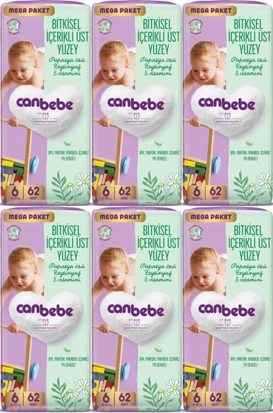 Canbebe Bebek Bezi Beden:6 (15-27KG) Exstra Large 372 Adet Mega Ekstra Fırsat Pk