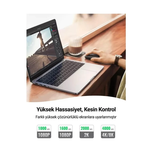 Ugreen 2.4ghz Sessiz Tuşlu Kablosuz Optik Mouse Siyah - 4