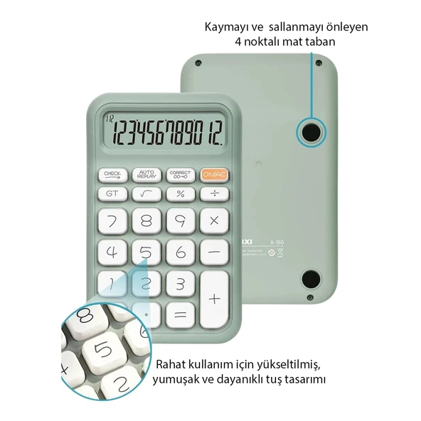 Ayt Powermaster Pm-25410 Yeşil Renk Beyaz Tuş 12 Haneli Hesap Makinesi 150x90mm - 2